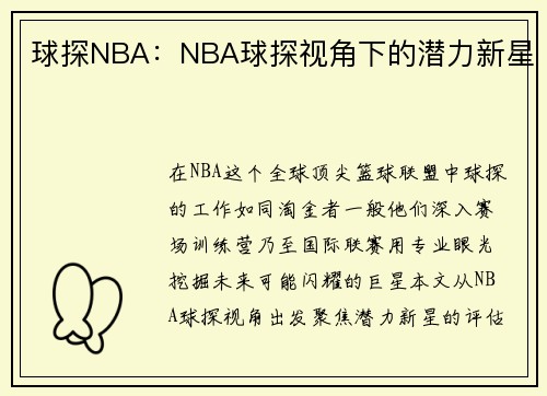 球探NBA：NBA球探视角下的潜力新星