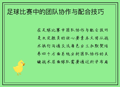 足球比赛中的团队协作与配合技巧