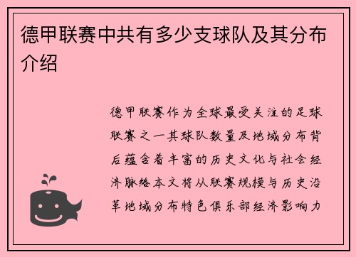 德甲联赛中共有多少支球队及其分布介绍